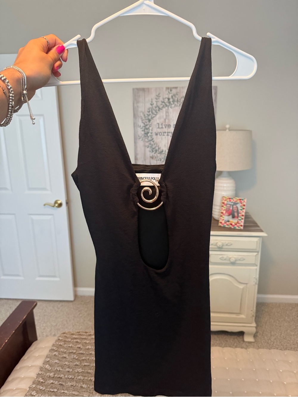 Princess Polly Black Mini Dress with Gold Ring Detail